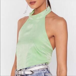 Nasty Gal Mint Satin Halter Top